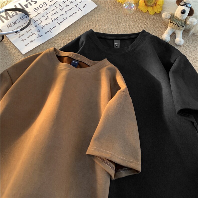 抖音得物直播高品质二开240克美式高街麂皮绒光版纯色短袖t恤12.5，男装T恤，电商A486-1