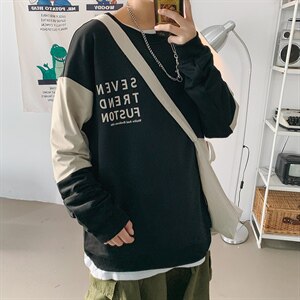 2021春季新款圆领青少年宽松港风卫衣上衣时尚潮男 W9225-P45图片