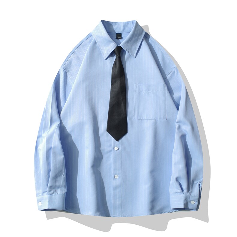 B413-1-DX6190春夏垂感透气莱赛尔长袖衬衫条纹休闲宽松潮流男装，男装衬衫，电商B413-1