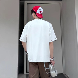 万针全刺绣工艺 高品质260克双纱纯棉美式高街短袖T恤 特P33图片