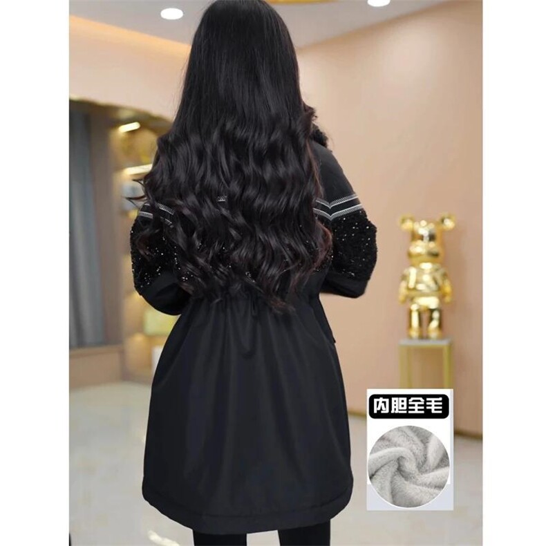 【大货已出】加绒加厚派克服女新款洋气收腰显瘦中长款保暖外套女,女装皮草,韩蔻秀