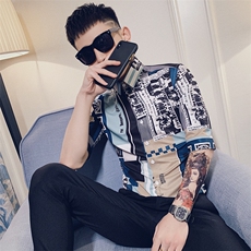 312A-260-P55-控692024夏季社会精神小伙中袖修身时尚个性潮流，男装衬衫，星座312A-5