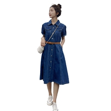 2023新款夏韩版牛仔连衣长裙短袖修身显瘦大摆裙，女装连衣裙，瑶迪依秀