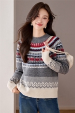 羊毛衫北欧费尔岛半高领毛衣秋冬新款休闲百搭软糯针织上衣，女装羊毛衫，艾米