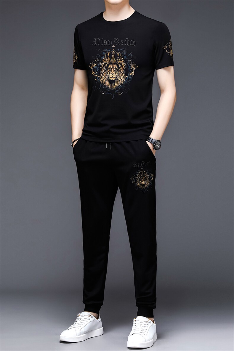 YS-X333夏季男式短袖长裤短裤三件套运动休闲套头修身T恤套装P132,男装休闲套装,电商B360