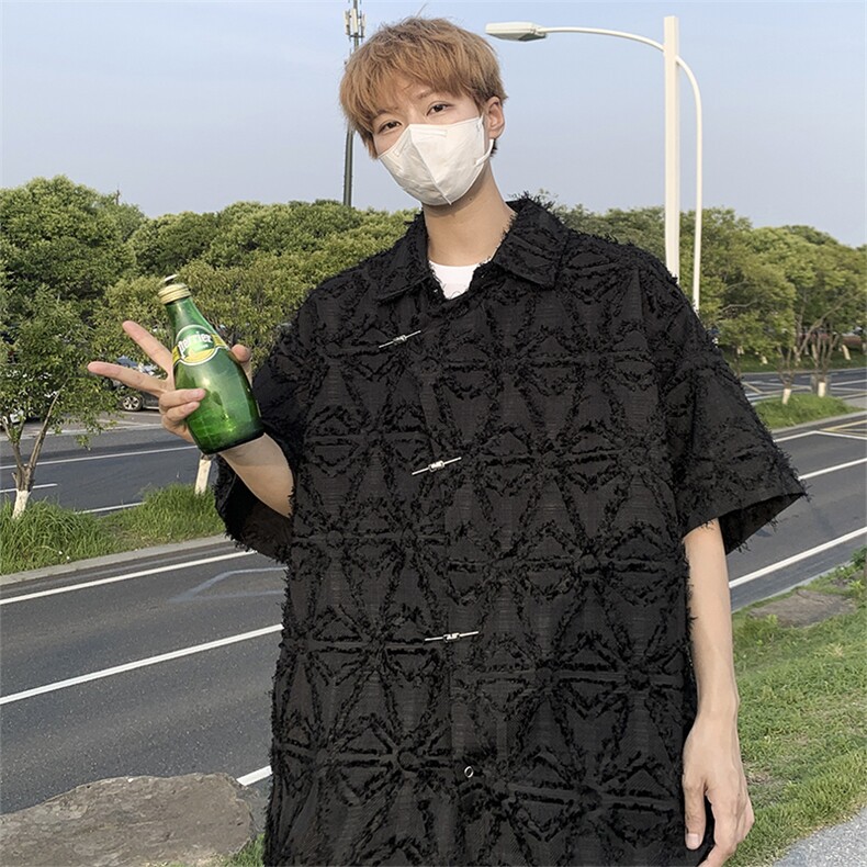 夏装潮牌流苏短袖衬衫男女街头痞帅宽松半袖衬衣潮CS01277-P55,男装衬衫,星座308B-1
