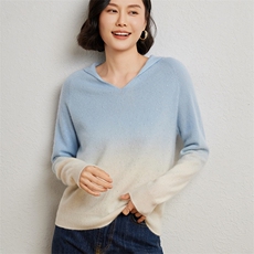时尚渐变色女士衫优雅V领加烫钻设计舒适保暖，女装羊绒衫，臻维羊绒