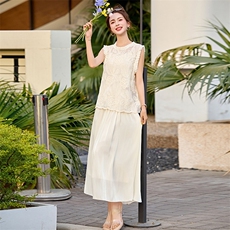 提花套装连衣裙女2025夏季新款高级感百搭显瘦减龄遮肚两件套裙子，商品下架区，韩然一族