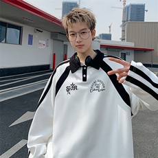 秋季新款华棉POLO领条纹卫衣套头长袖上衣WP2407-P50控78抖音控88，男装卫衣，电商B370