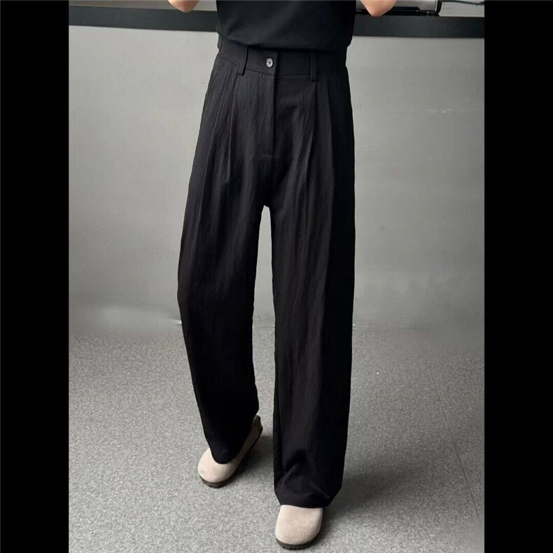 【量大价优】亚麻凉感休闲西裤复古宽松直筒阔腿裤K06028P55,男装西裤,星座1004（原星座815-3）