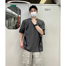 美式网格拼接重磅短袖男夏季宽松透气小领口t恤高级感正肩TX63，男装T恤，星座1116A（原606A-3）