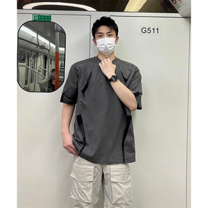 美式网格拼接重磅短袖男夏季宽松透气小领口t恤高级感正肩 TX63图片