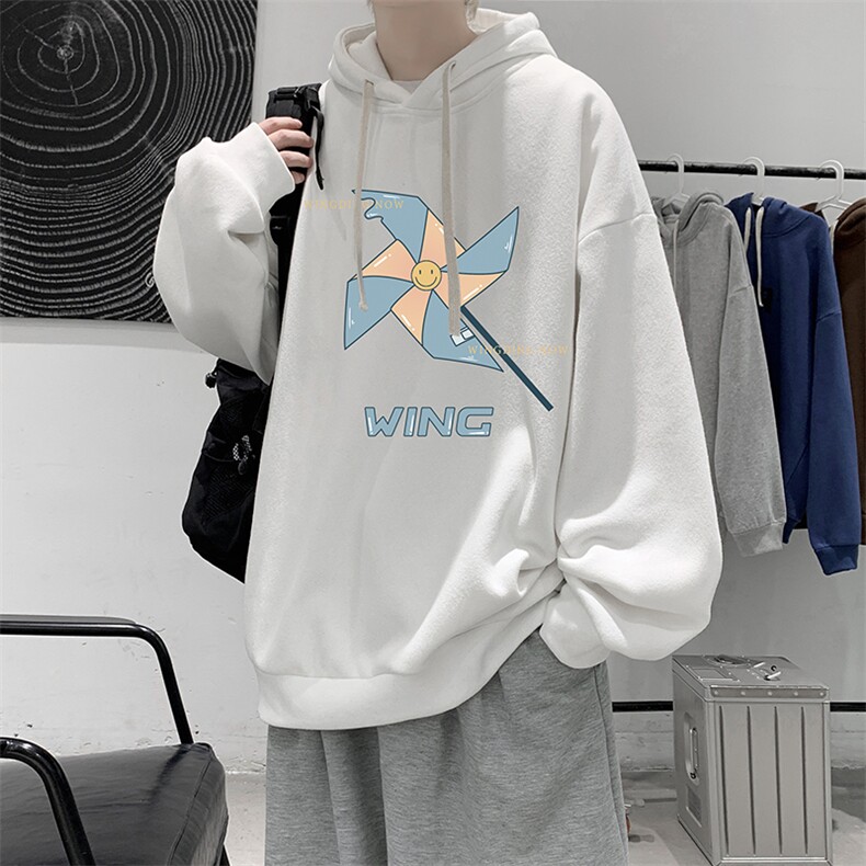 WY2112-P35 纯棉连帽卫衣男大码运动帽衫宽松薄外套男图片