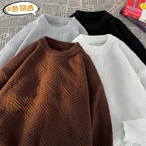 秋冬韩版潮流菱格圆领毛衣男毛线衫休闲大码打底衫外套MY105-P40图片