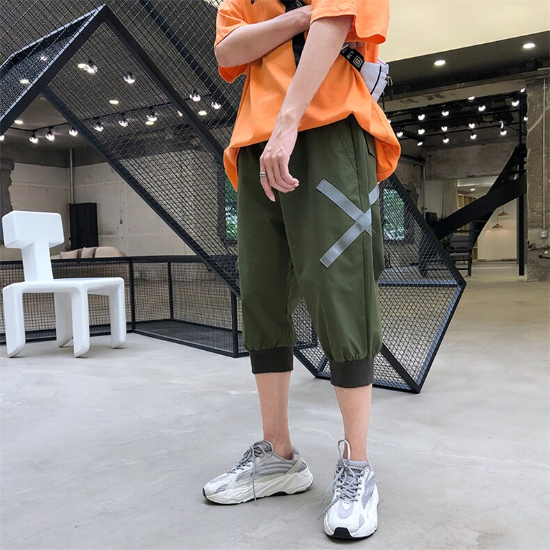 文艺灰色夏季宽松工装裤子日系七分裤A061-K159-P45锦纶90氨纶10,男装休闲裤,电商A061