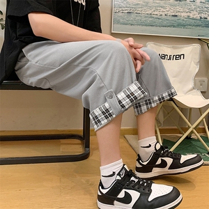 短裤男七分裤夏季薄款ins美式高街阔腿百搭华夫格裤子k27-P28图片
