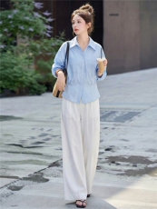 清爽宽松气质阔腿裤套装春夏2026新款时尚减龄显瘦优雅气质两件套，女装套装/套裙，姿萝菲