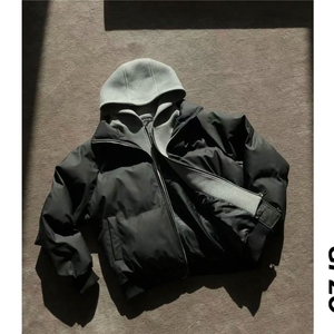 网图 冬季美式短款假两件插肩双层连帽双拉链保暖棉服D513 特P105图片