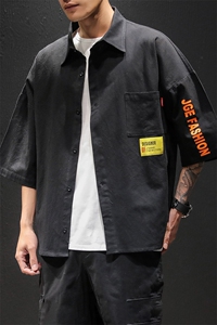 美式风简约短袖衬衫男薄款宽松户外休闲百搭翻领衬衣C742-特价35图片