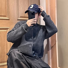 冬季老钱风V领针织开衫男款日系简约纯色慵懒感BX019-P55，男装针织衫/毛衣，星座1109-3