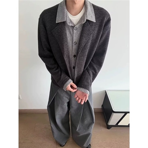 韩chic秋冬复古小众翻领单排扣宽松百搭休闲纯色短款毛呢外套女图片