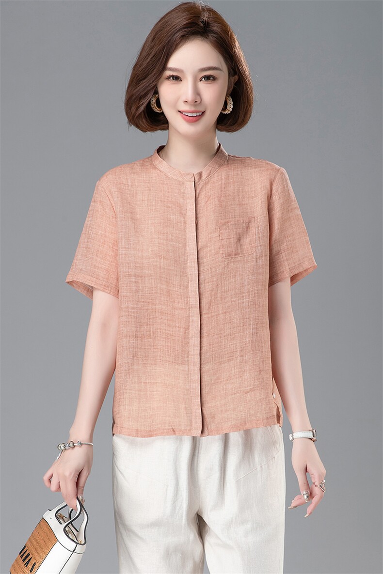 棉麻衬衫女2024夏季新款中年妈妈I洋气亚麻小个子时尚,女装衬衫,阿丹