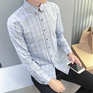 男士休闲格子衬衫男士时尚长袖修身衬衫228-CS27-P20图片