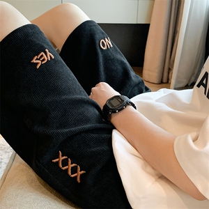 重工刺绣短裤男2024美式重磅300克竖条纹五分裤女-2410-P22-控48图片