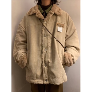 潮翻领棉服外套男女美式复古单排扣棉衣宽松休闲棉袄子上衣Y6571图片