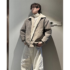 美式复古皮衣男2025冬加绒加厚翻领夹克皮毛一体外套，男装夹克，四季星座505