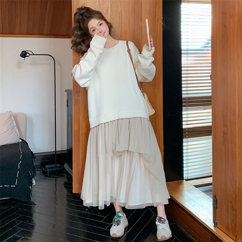 韩系休闲假两件卫衣连衣裙女春2025新款设计感超好看不规则长裙子,女装连衣裙,2C037