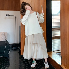 韩系休闲假两件卫衣连衣裙女春2025新款设计感超好看不规则长裙子，女装连衣裙，2C037
