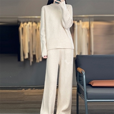 2025秋冬百搭时尚简约圆领长袖长裤针织衫套装,女装套装/套裙,暖思雅, 2025秋冬百搭时尚简约圆领长袖长裤针织衫套装,女装套装/套裙,暖思雅,