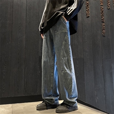 直筒牛仔裤男士美式做旧百搭长裤垂感休闲裤子A080-9002-P55控78，男装牛仔裤，电商A080
