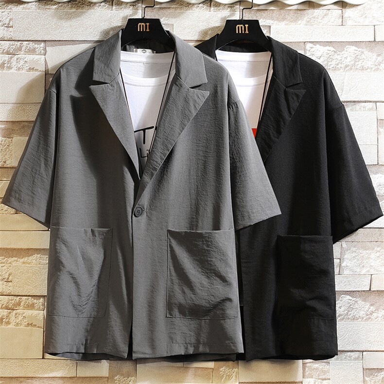 A119-P50七分袖西装男大码宽松五分袖小西服砖墙挂拍,男装西服,电商A040A