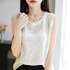 夏季精纺羊毛衫针织背心女花边圆领镂空无袖上衣宽松内搭吊带打底，女装背心吊带，吉高羊绒