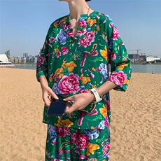 TZ340男士夏季风大花布套装大码宽松凉爽透气民族风个性外套，男装休闲套装，星座115A(原星座507）