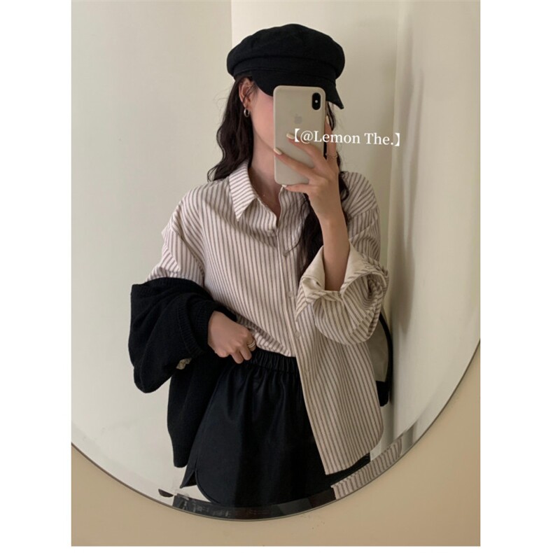 TC1396-P45早秋时尚oversize百搭条纹衬衫女2025新款袖衬衣上衣,男装衬衫,星座617A-2