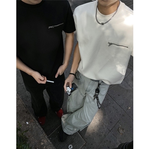 夏季新款圆领拉链设计短袖T恤T2565-特P35控58图片