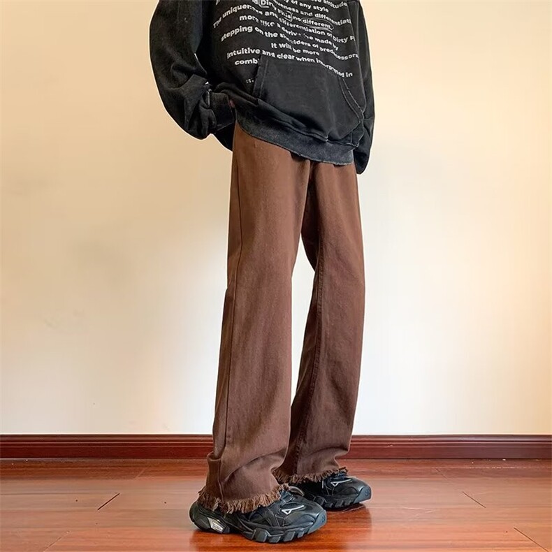 美式复古牛仔裤男秋季直筒修身毛边裤子高街vibe痞帅微喇休闲长裤,男装牛仔裤,星座410-7