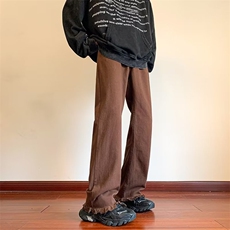 美式复古牛仔裤男秋季直筒修身毛边裤子高街vibe痞帅微喇休闲长裤，男装牛仔裤，星座410-7