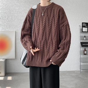 8XL-M麻花毛衣男宽松大码慵懒风情侣圆领针织衫线衣外套MY1512P65图片
