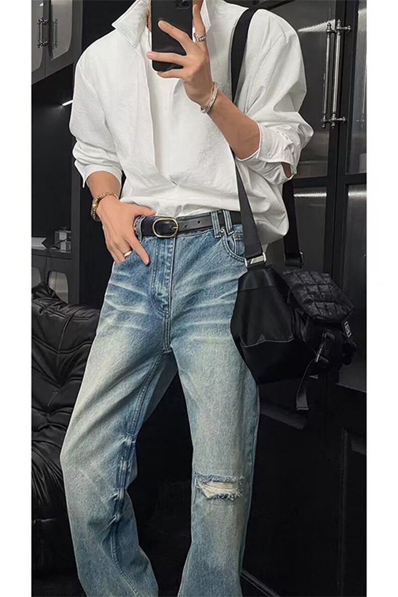 抖音假两件双层设计小众防嗮长袖衬衫男CS895-P55(网图参考）,男装衬衫,电商B267