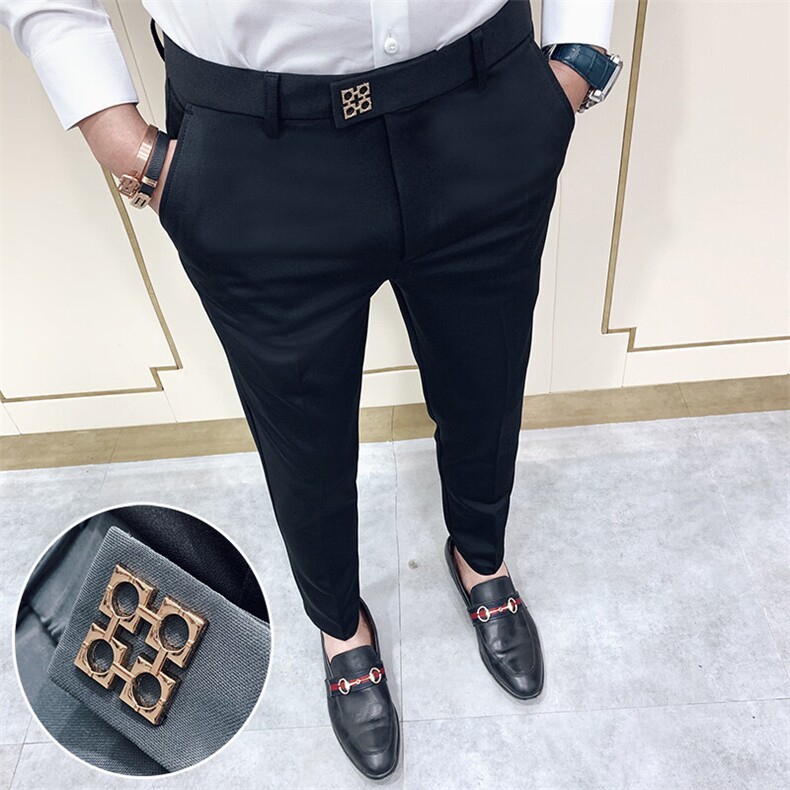 春季西裤男修身直筒高级感商务休闲裤男士裤长裤6180九分618—P55图片