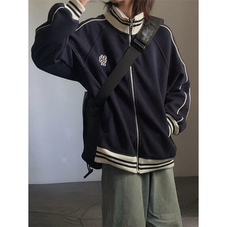 棒球服早秋外套女美式立领卫衣休闲宽松慵懒夹克上衣W18,男装夹克,星座1116A（原606A-3）