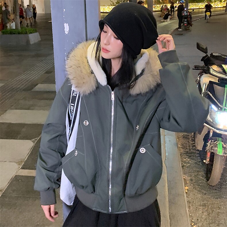 现货重磅boxy短款棉衣座山雕大毛毛领男女棉服水洗工装厚外套，男装棉衣，电商A486-1