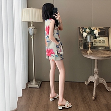 新中式风盘扣立领无袖上衣阔腿短袖两件套女夏气质温柔时尚套装，女装套装/套裙，2C310