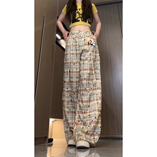A797-特P40现货格子裤弯刀拼接休闲裤送KT猫公仔挂坠和腰绳，男装休闲裤，电商B335