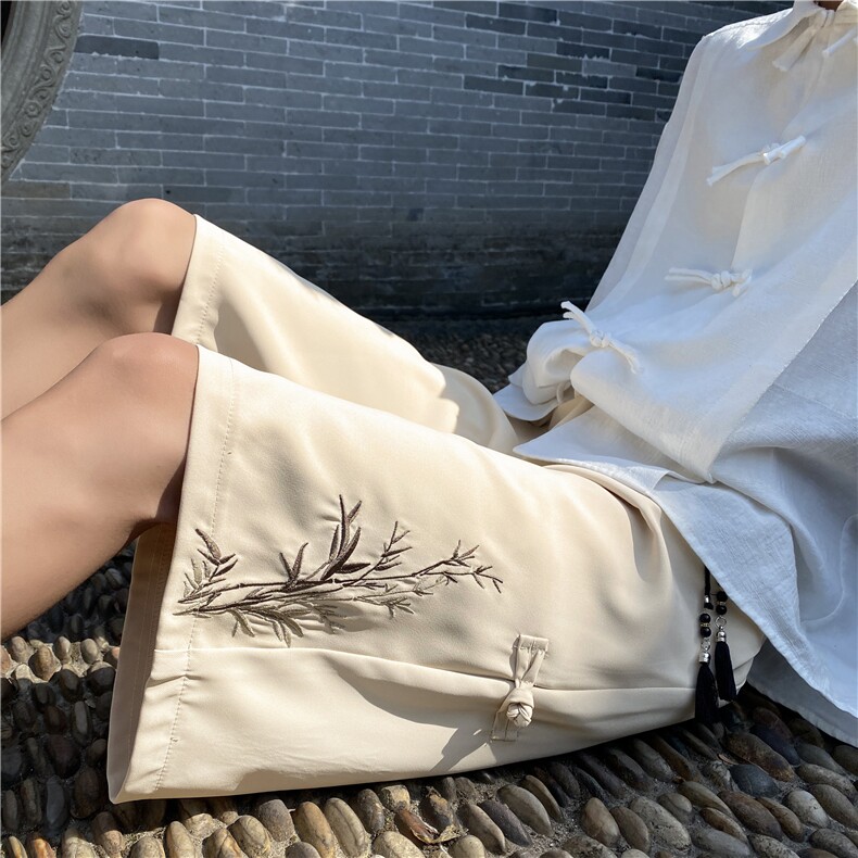2024夏季新中式潮竹叶刺绣宽松休闲短裤B315-K24068-特p30控58,男装休闲裤,电商B315