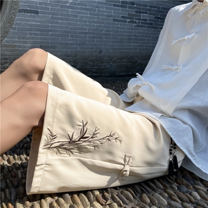 2024夏季新中式潮竹叶刺绣宽松休闲短裤B315-K24068-特p30控58图片
